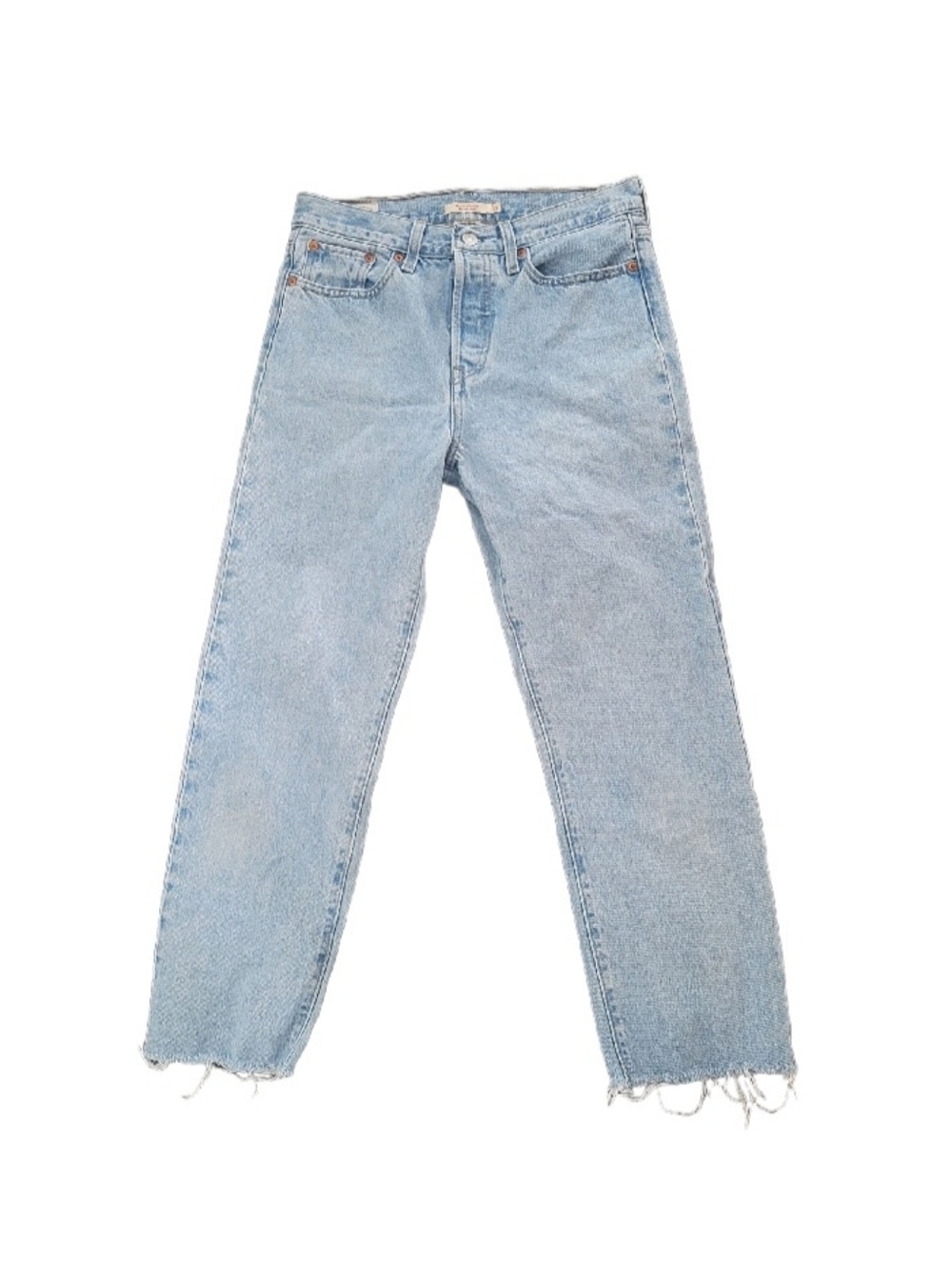 LEVI'S Wedgie Size W28 L26 Straight Leg Light Blue Jeans with Frayed Hem